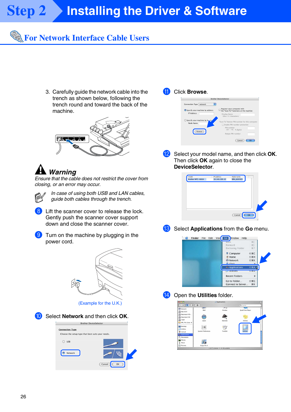 Step 2, Installing the driver & software, For network interface cable users | Brother MFC-5440CN User Manual | Page 28 / 37
