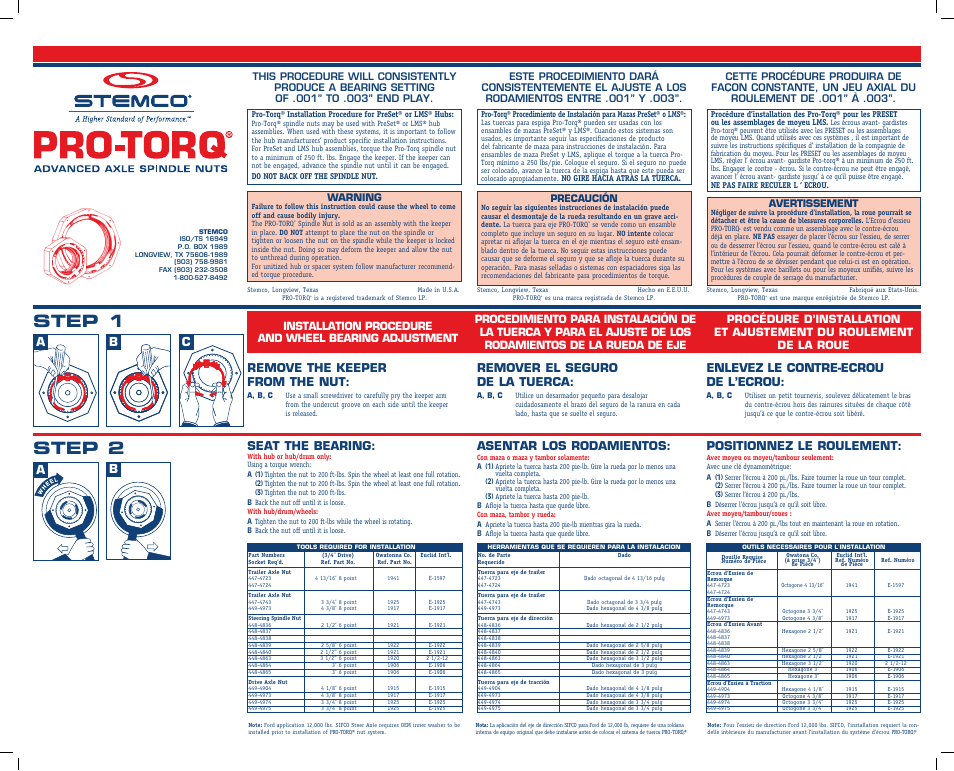 STEMCO Pro-Torq User Manual | 2 pages