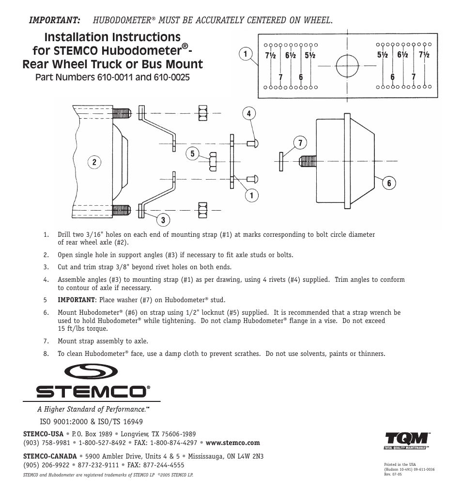 STEMCO 610-0025 Hubodometer User Manual | 1 page