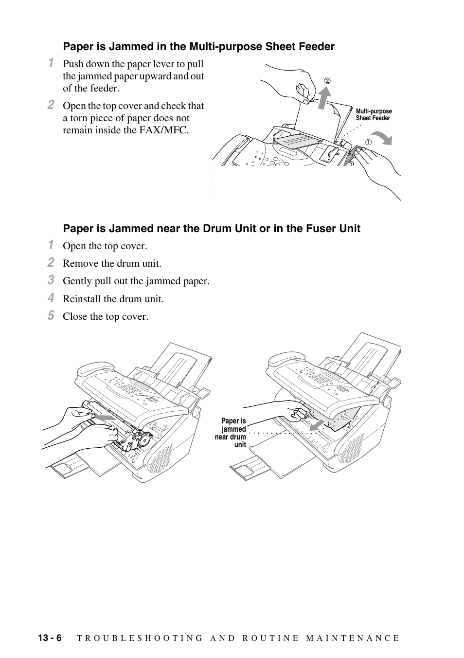 Paper is jammed in the multi-purpose sheet feeder, In the fuser unit -6 | Brother fax2800 User Manual | Page 114 / 148