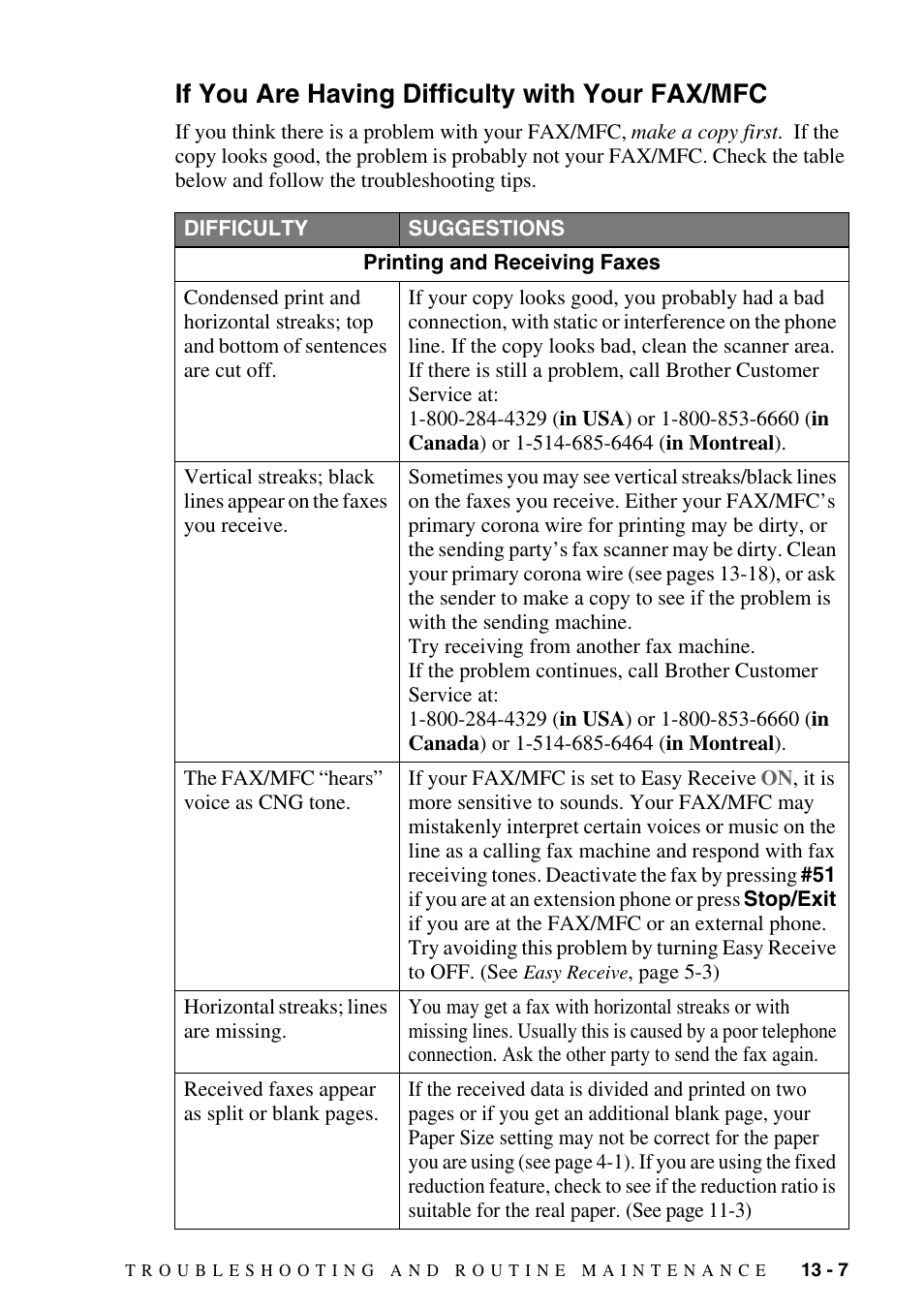 If you are having difficulty with your fax/mfc, If you are having difficulty with your fax/mfc -7 | Brother fax2800 User Manual | Page 115 / 148