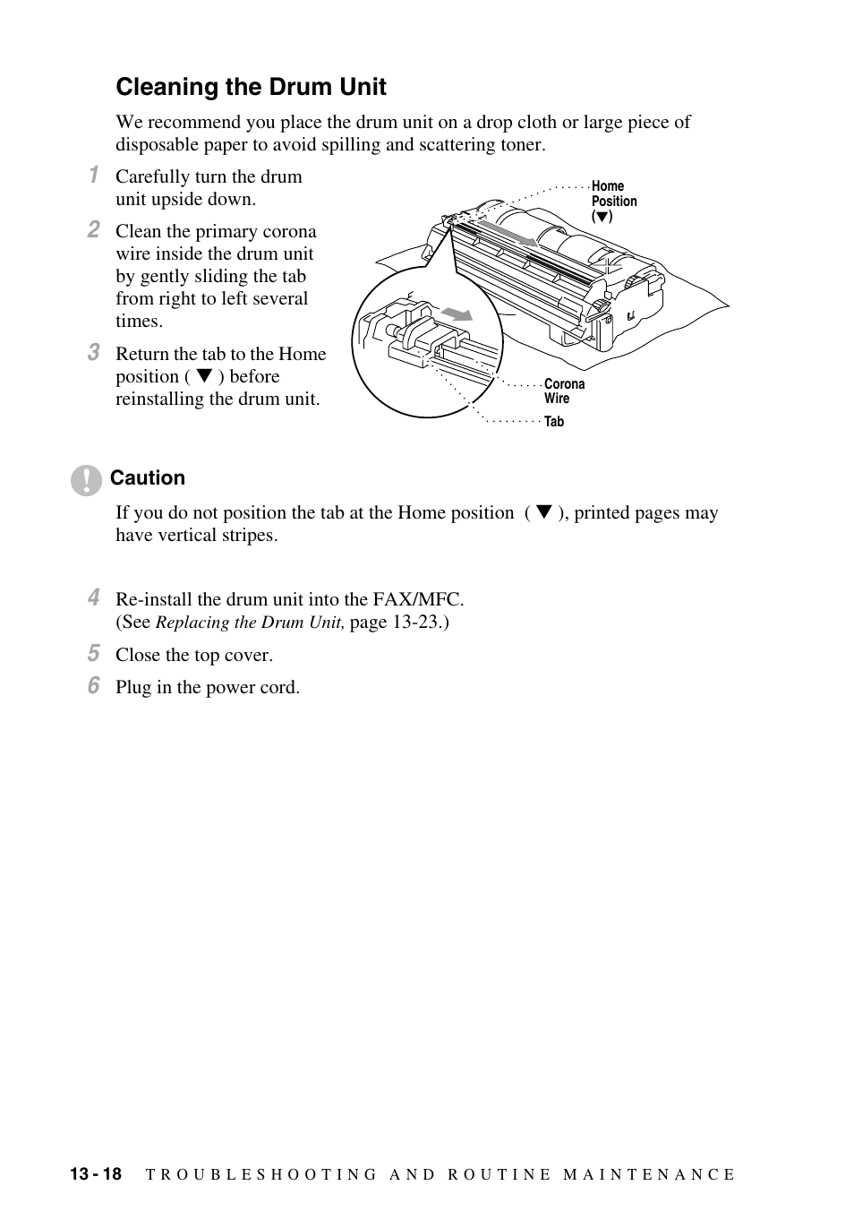 Cleaning the drum unit, Cleaning the drum unit -18, Cleaning the drum | Unit | Brother fax2800 User Manual | Page 126 / 148