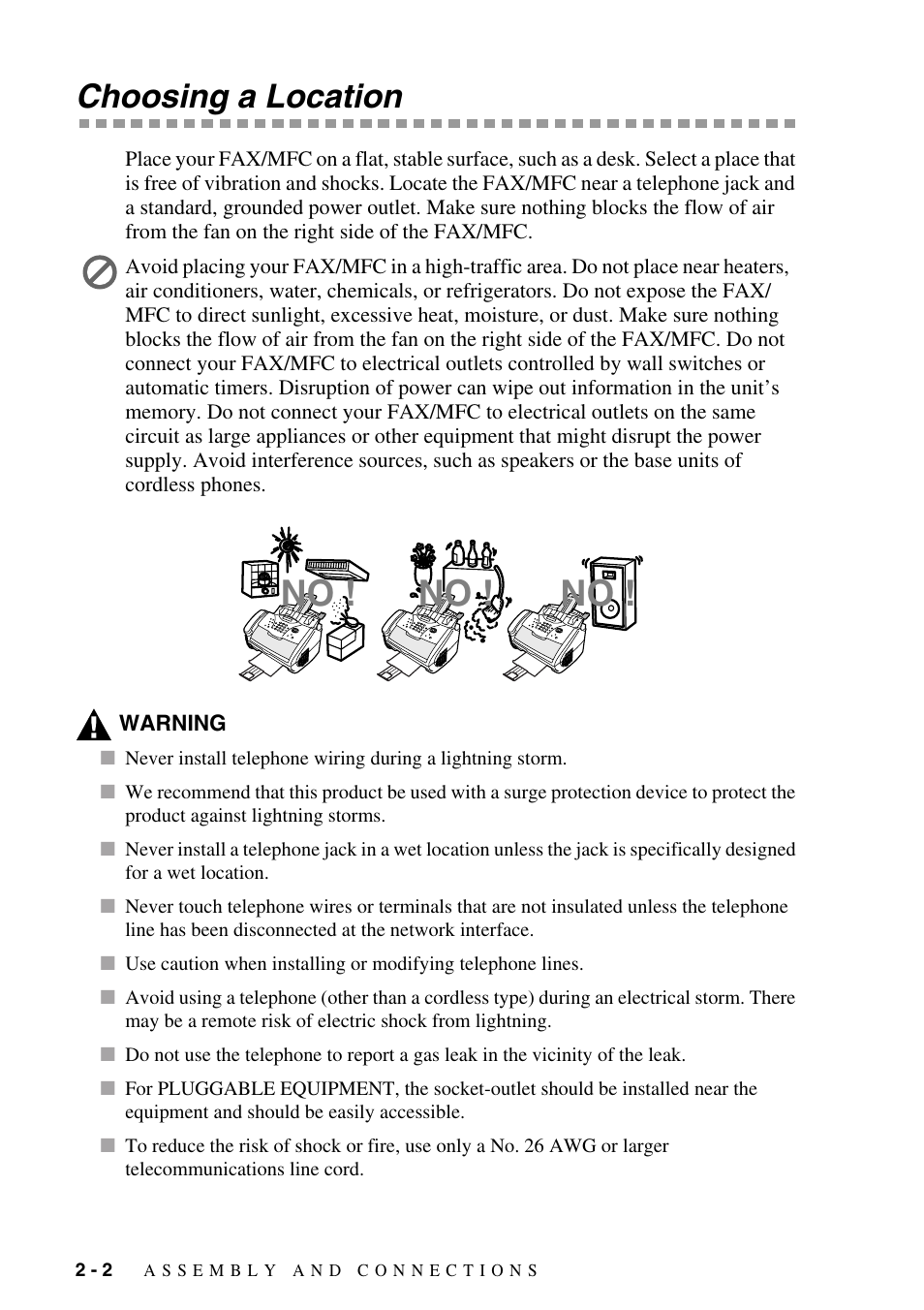 Choosing a location, Choosing a location -2 | Brother fax2800 User Manual | Page 30 / 148