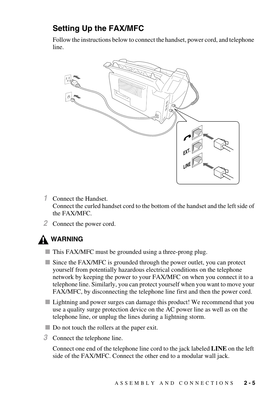 Setting up the fax/mfc, Setting up the fax/mfc -5 | Brother fax2800 User Manual | Page 33 / 148