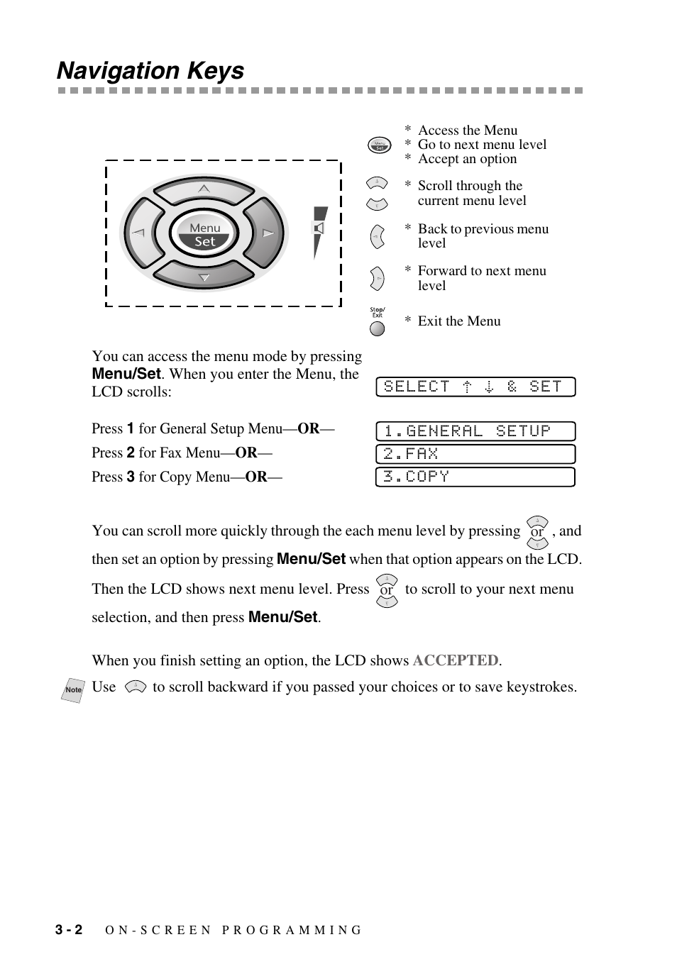 Navigation keys, Navigation keys -2 | Brother fax2800 User Manual | Page 44 / 148