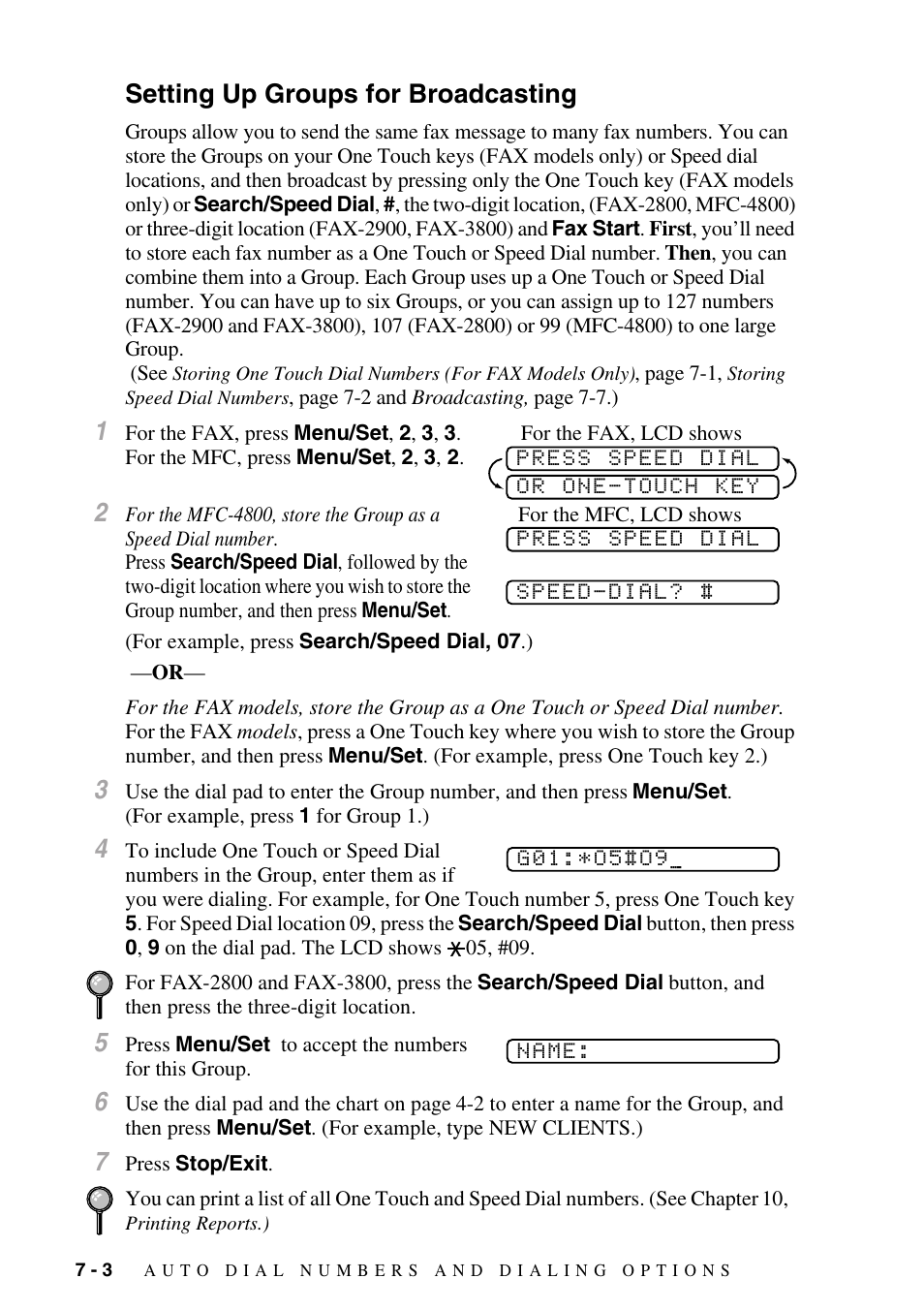 Setting up groups for broadcasting, Setting up groups for broadcasting -3 | Brother fax2800 User Manual | Page 76 / 148