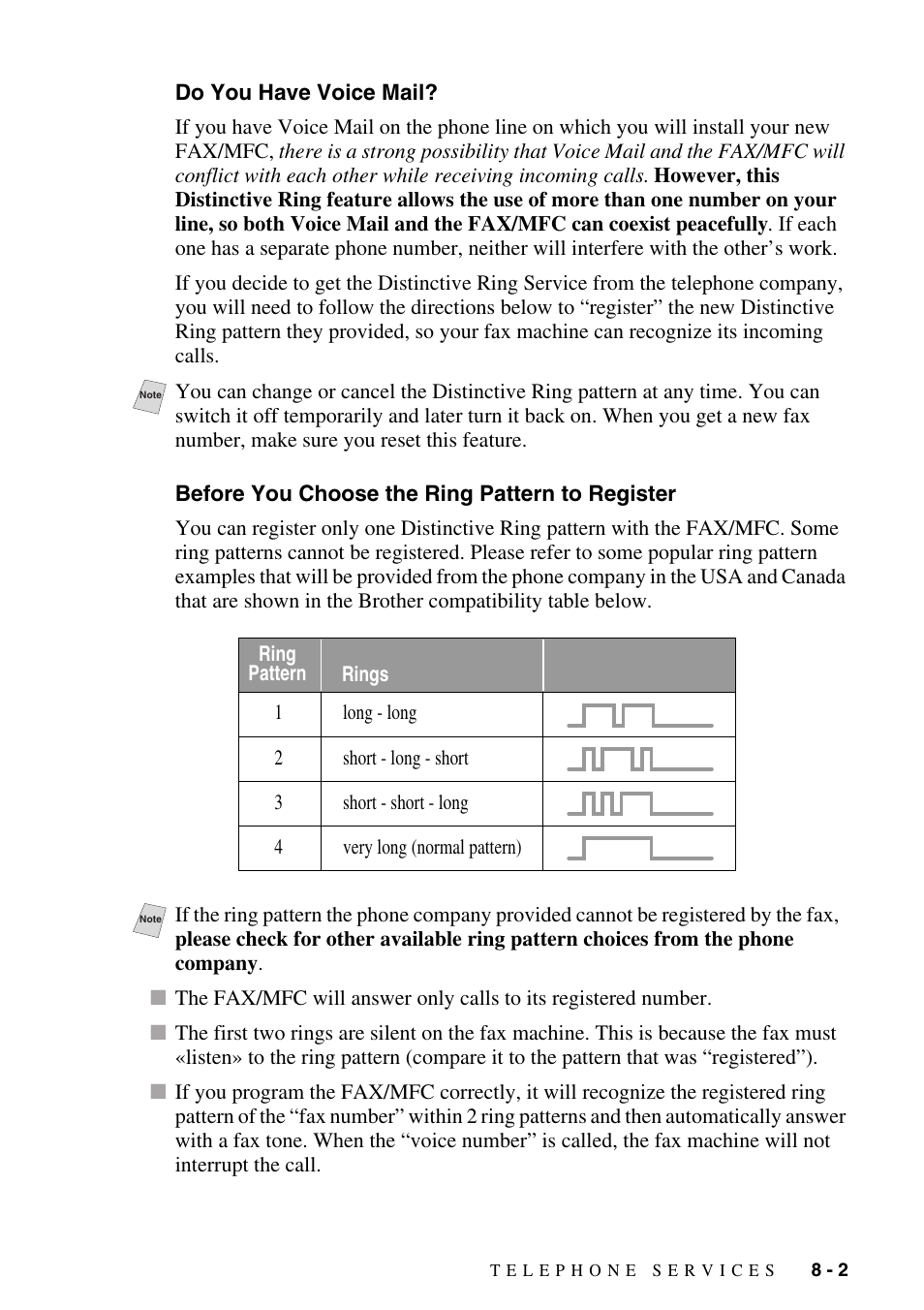 Do you have voice mail, Before you choose the ring pattern to register | Brother fax2800 User Manual | Page 83 / 148