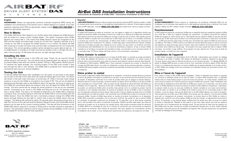 STEMCO AirBAT DAS User Manual | 1 page