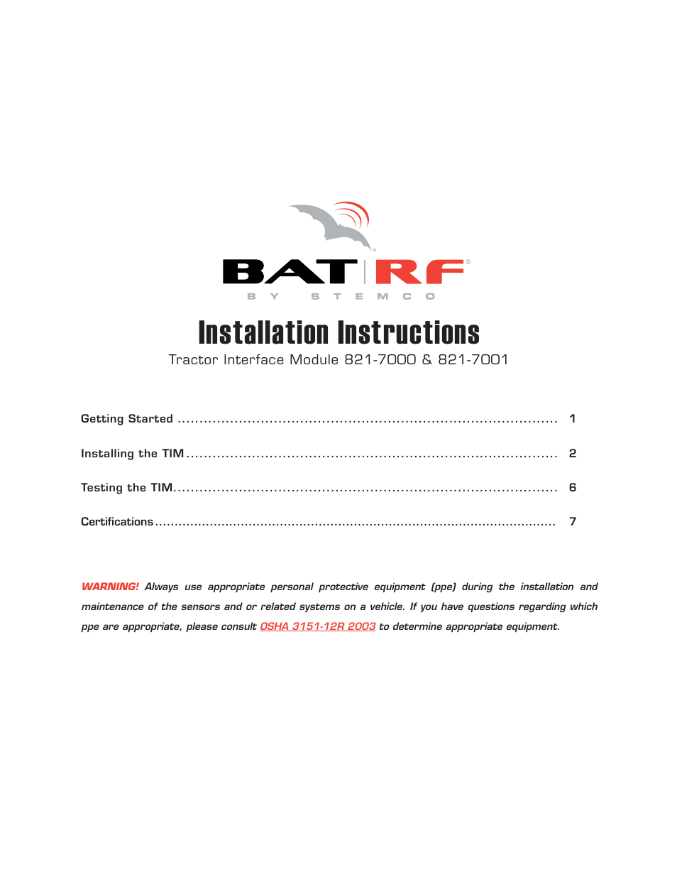 Installation instructions | STEMCO 821-7001 BatRF Tractor Interface Module User Manual | Page 2 / 9
