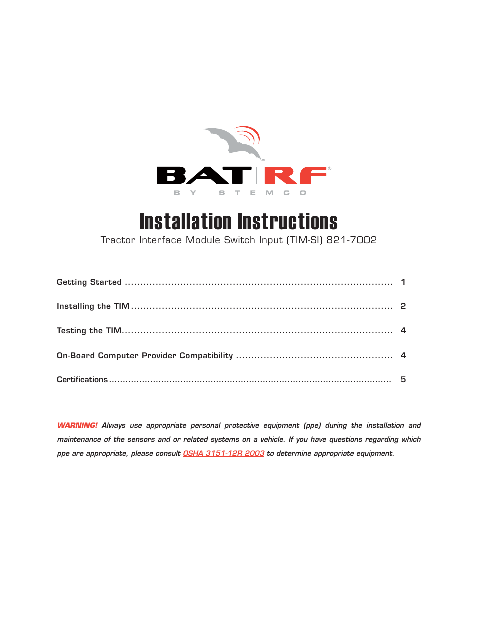 Installation instructions | STEMCO 821-7002 BatRF Tractor Interface Module - Switch Input (TIM-SI) User Manual | Page 2 / 7