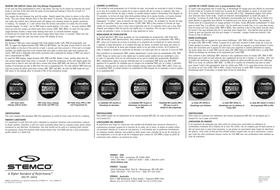 STEMCO DataTrac PRO User Manual | Page 2 / 2