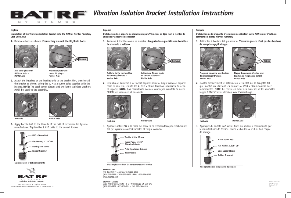 STEMCO DataTrac Vibration Isolation Bracket User Manual | 1 page