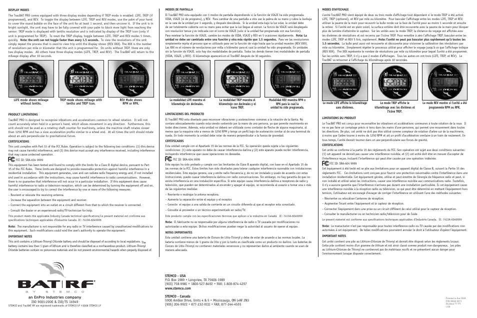 STEMCO TracBAT RF User Manual | Page 2 / 2