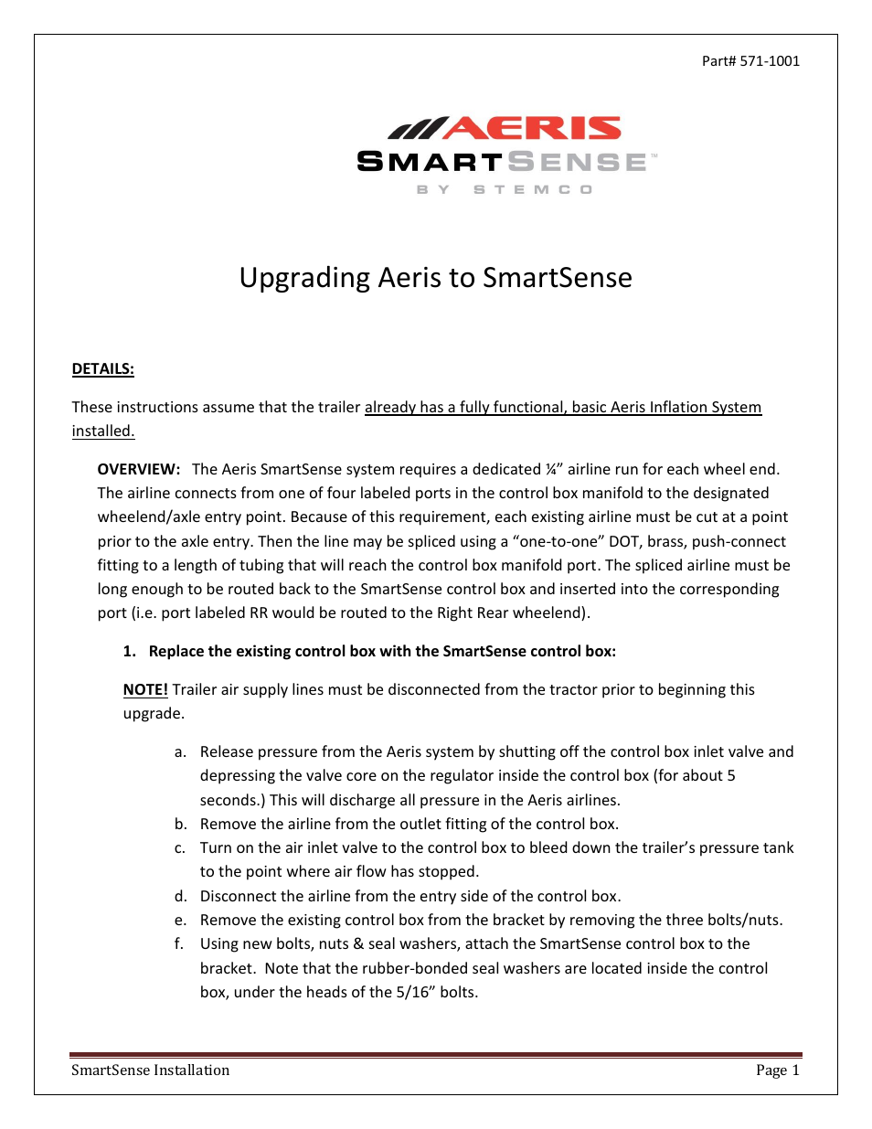 STEMCO Aeris SmartSense Upgrade Kit User Manual | 3 pages