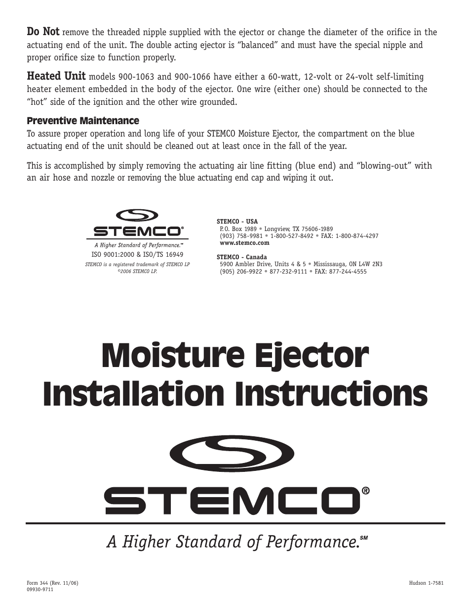 Moisture ejector installation instructions, Do not, Heated unit | STEMCO Moisture Ejector User Manual | Page 2 / 2