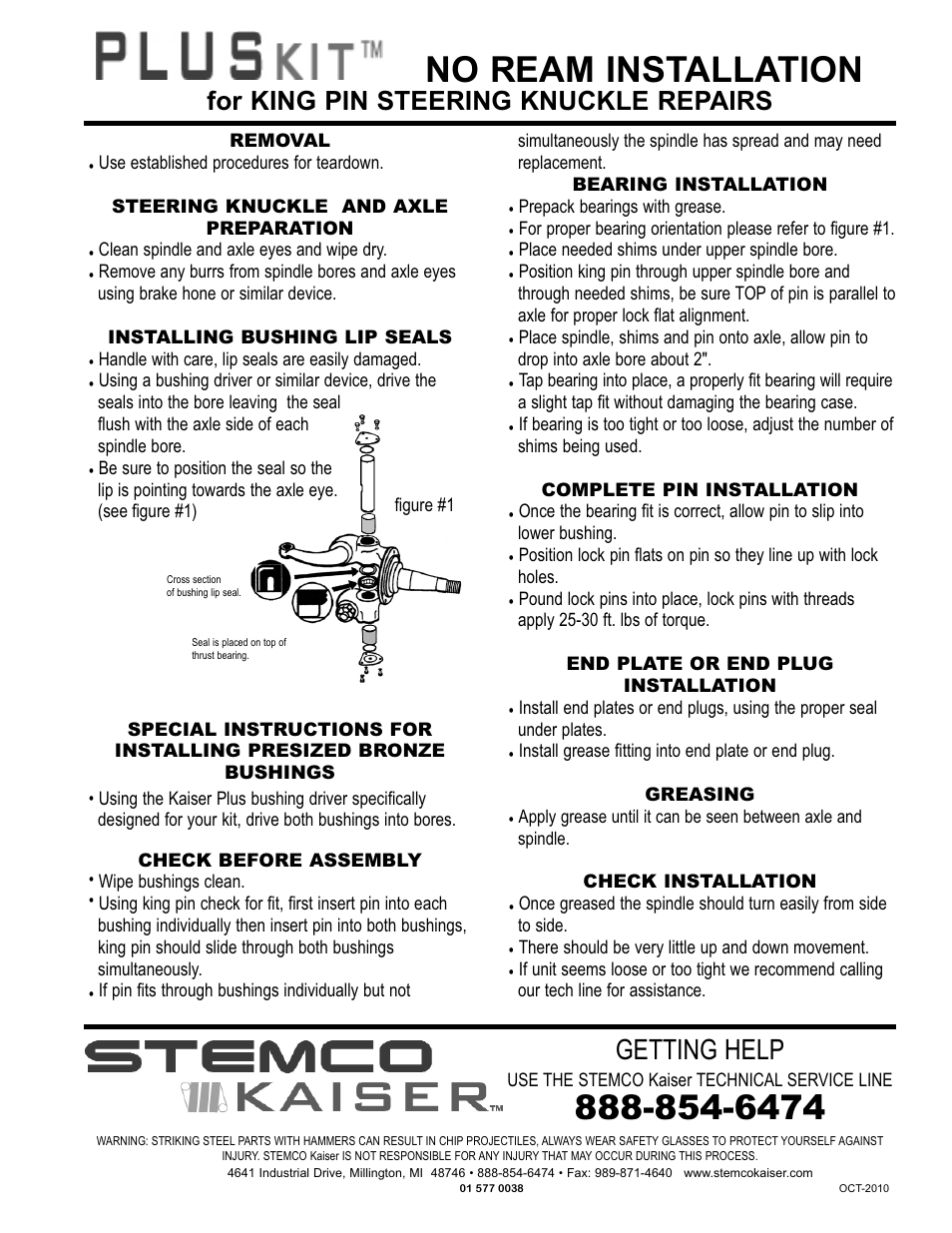 STEMCO Plus Kit King Pin Repairs User Manual | 1 page