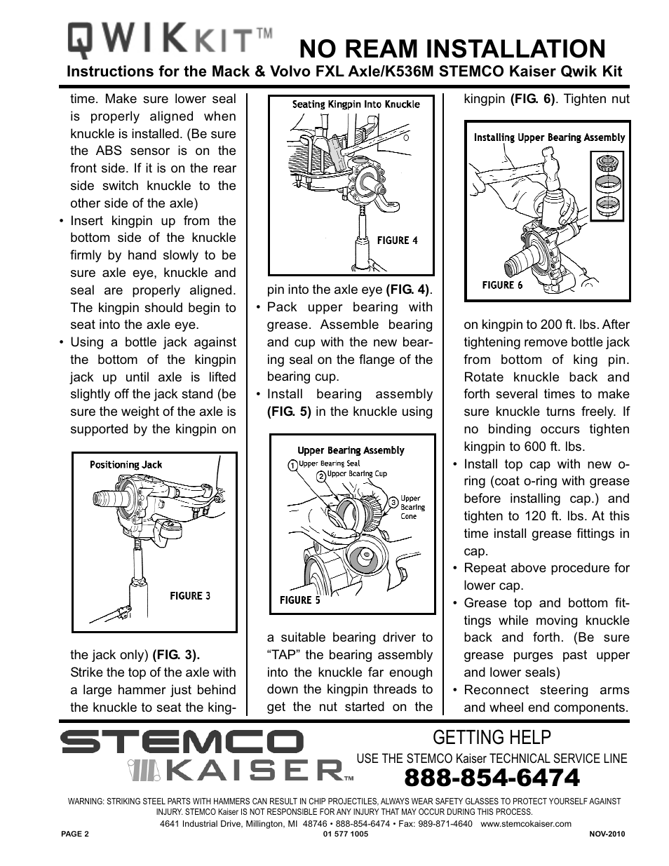 No ream installation, Getting help | STEMCO Mack Volvo fxl User Manual | Page 2 / 2