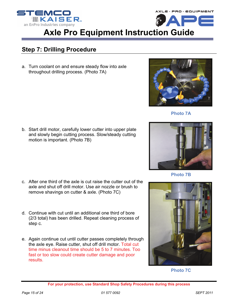 Axle pro equipment instruction guide, Step 7: drilling procedure | STEMCO Axle Pro User Manual | Page 15 / 24