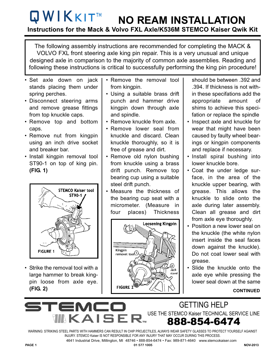 STEMCO Qwik Kit Mack and Volvo King Pin User Manual | 2 pages