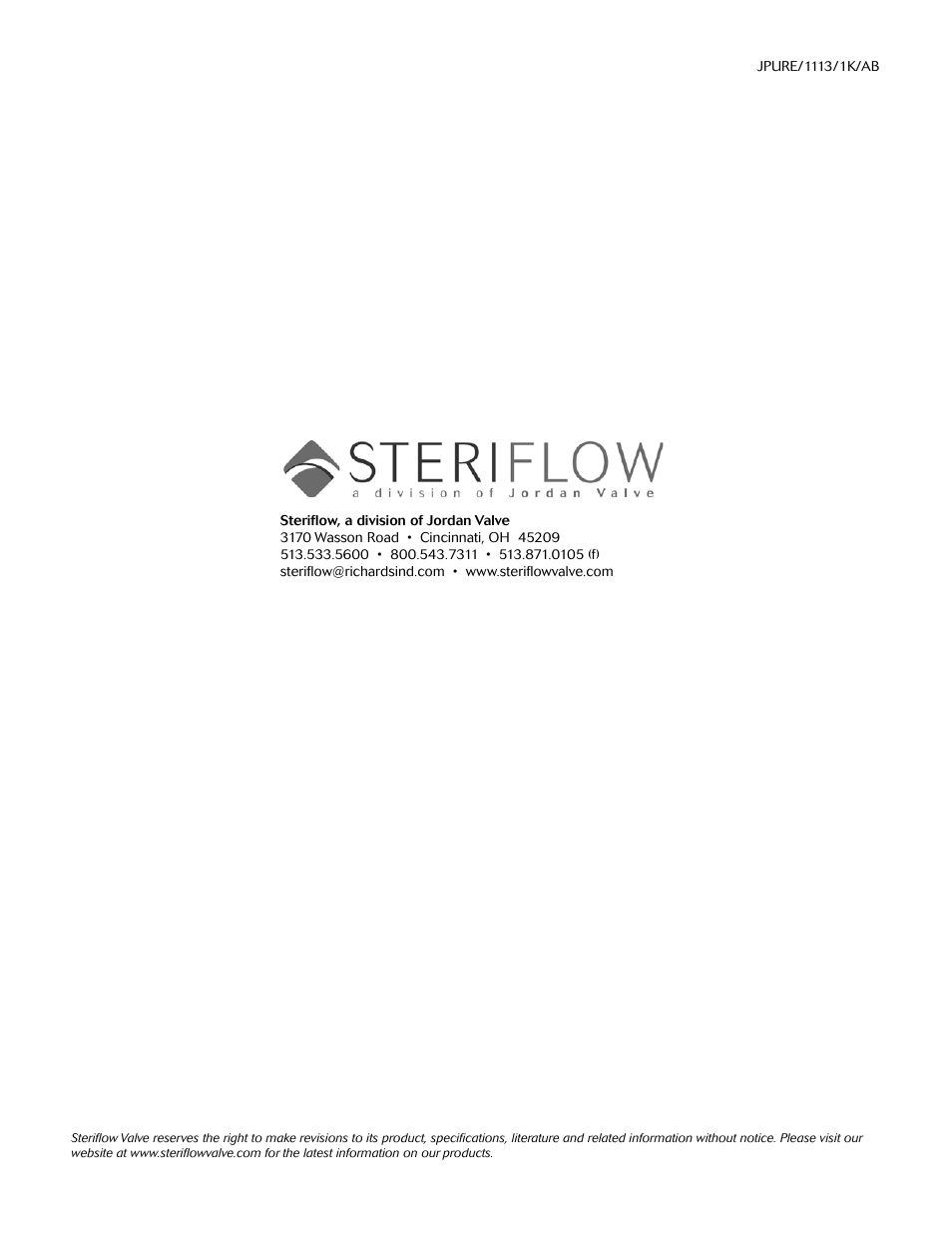 Steriflow JSR Series User Manual | Page 8 / 8