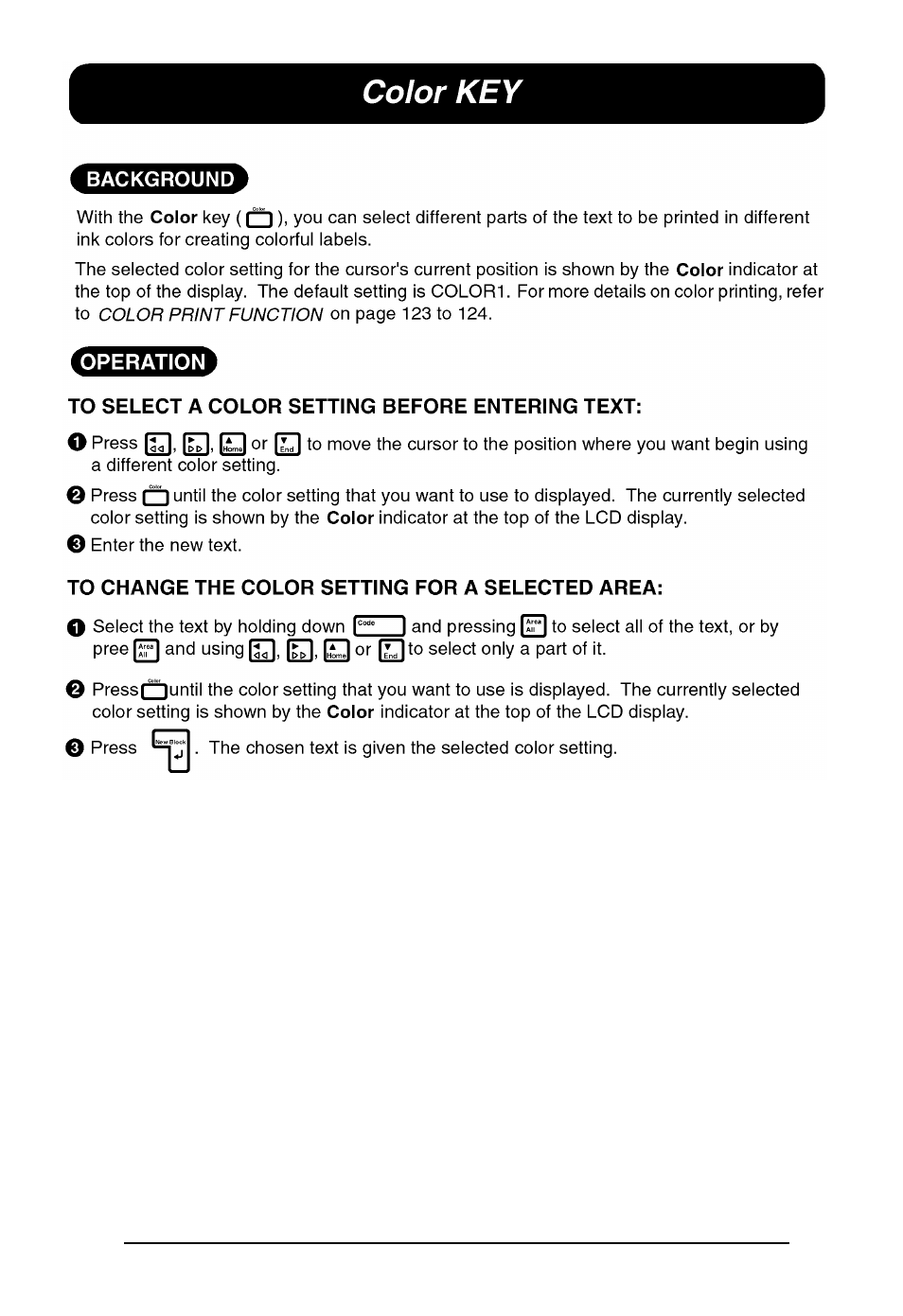 Color key | Brother P-touch 550 User Manual | Page 113 / 210