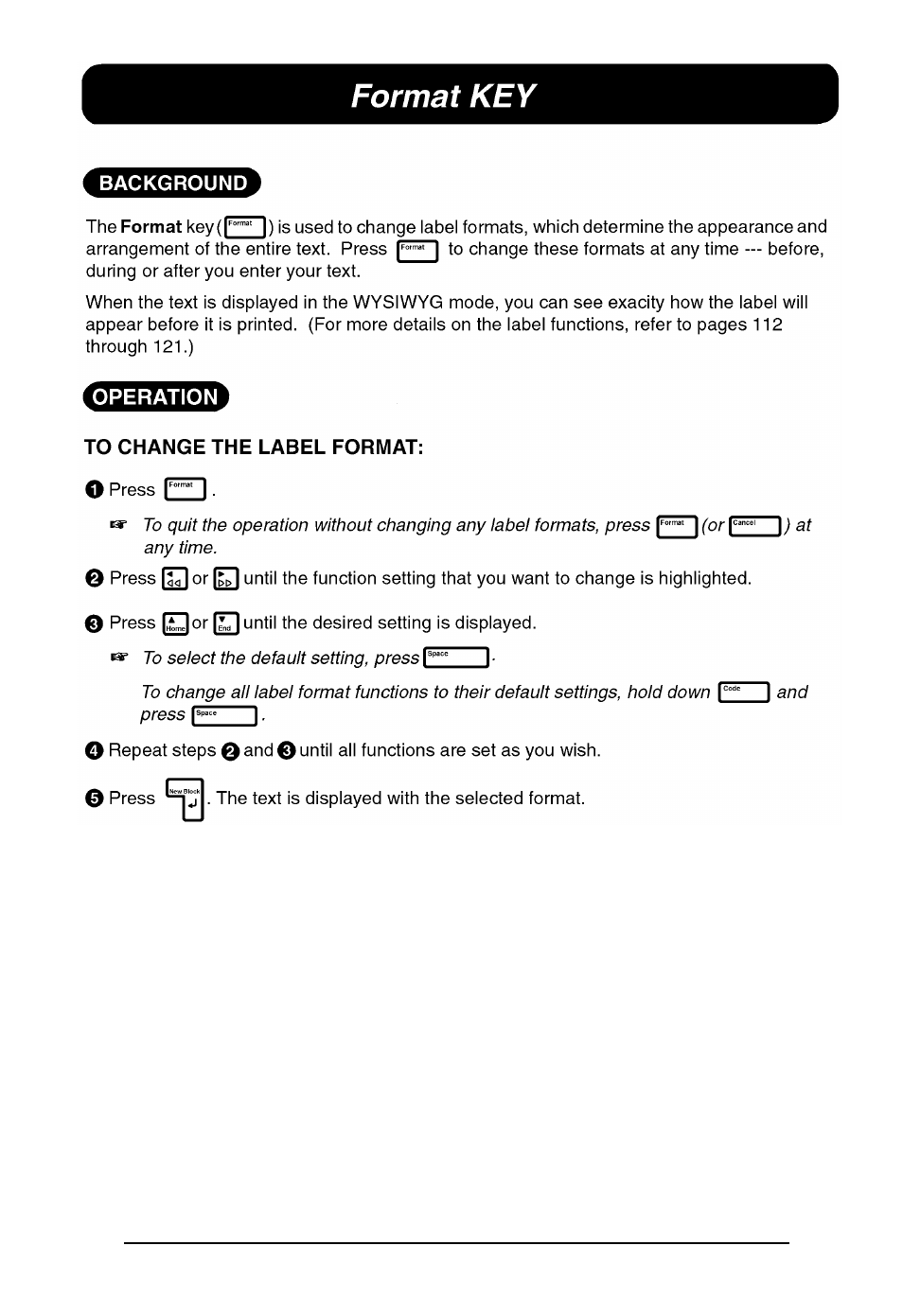 Format key | Brother P-touch 550 User Manual | Page 114 / 210