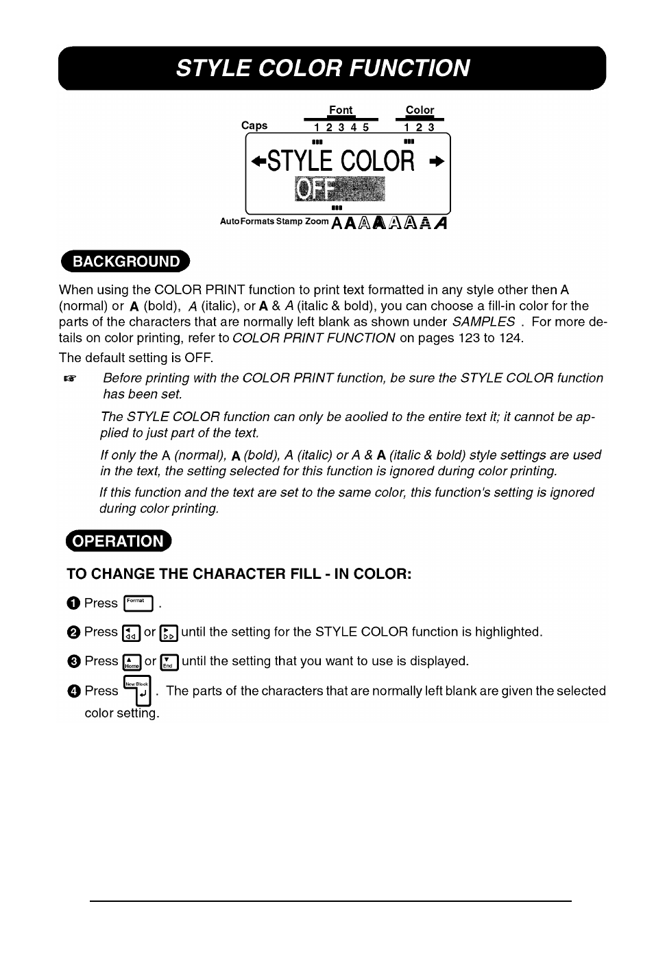 Style color function | Brother P-touch 550 User Manual | Page 118 / 210