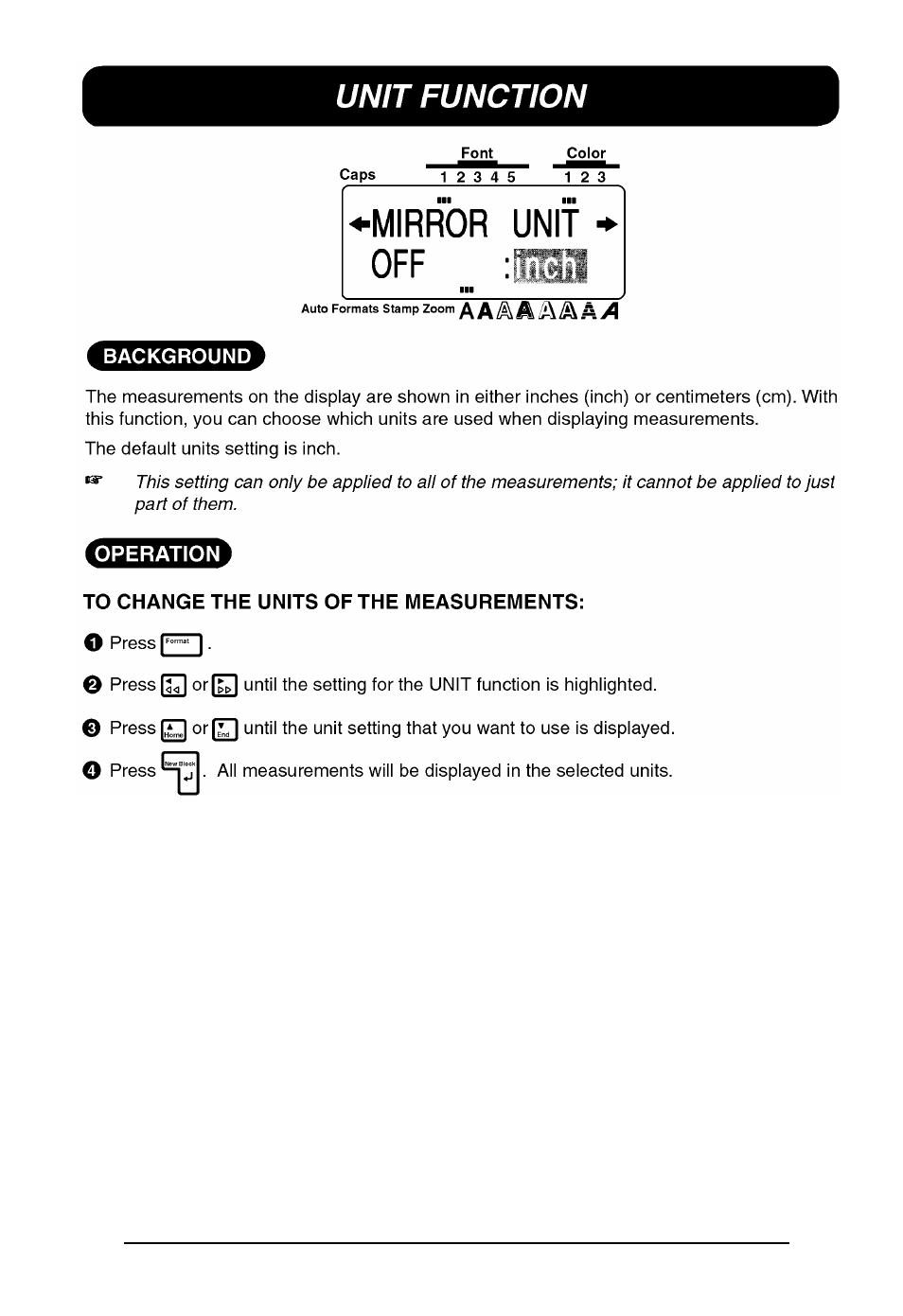 Unit function | Brother P-touch 550 User Manual | Page 125 / 210