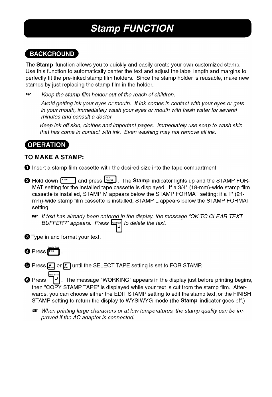 Stamp function | Brother P-touch 550 User Manual | Page 129 / 210