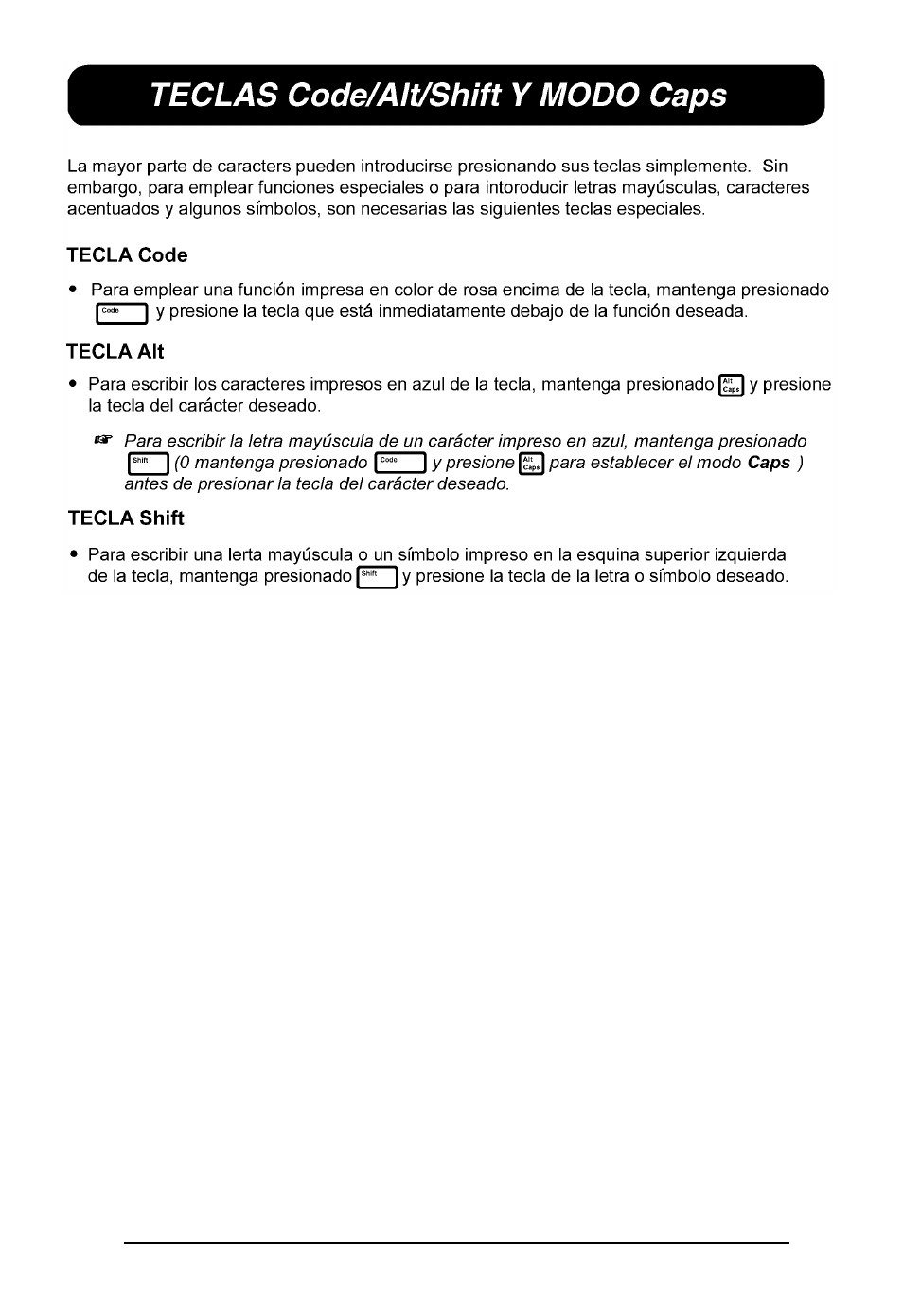 Teclas code/alt/shift y modo caps | Brother P-touch 550 User Manual | Page 172 / 210