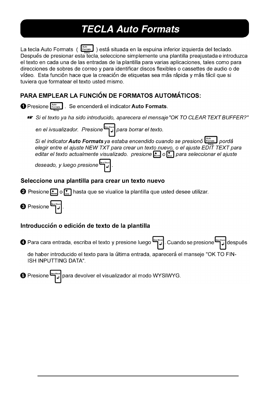 Tecla auto formats | Brother P-touch 550 User Manual | Page 182 / 210