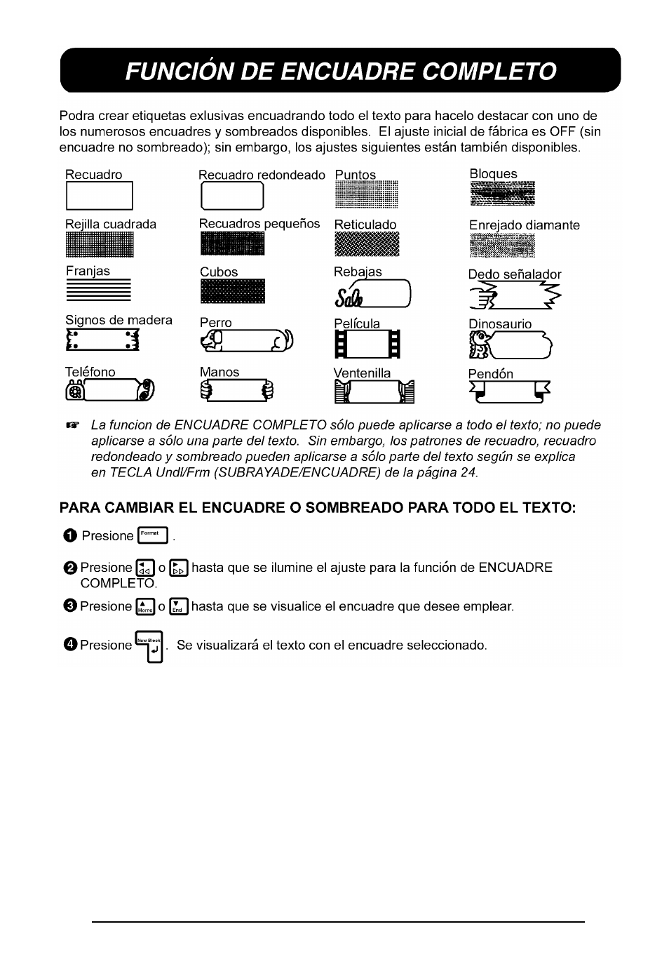 Funcion de encuadre completo | Brother P-touch 550 User Manual | Page 190 / 210