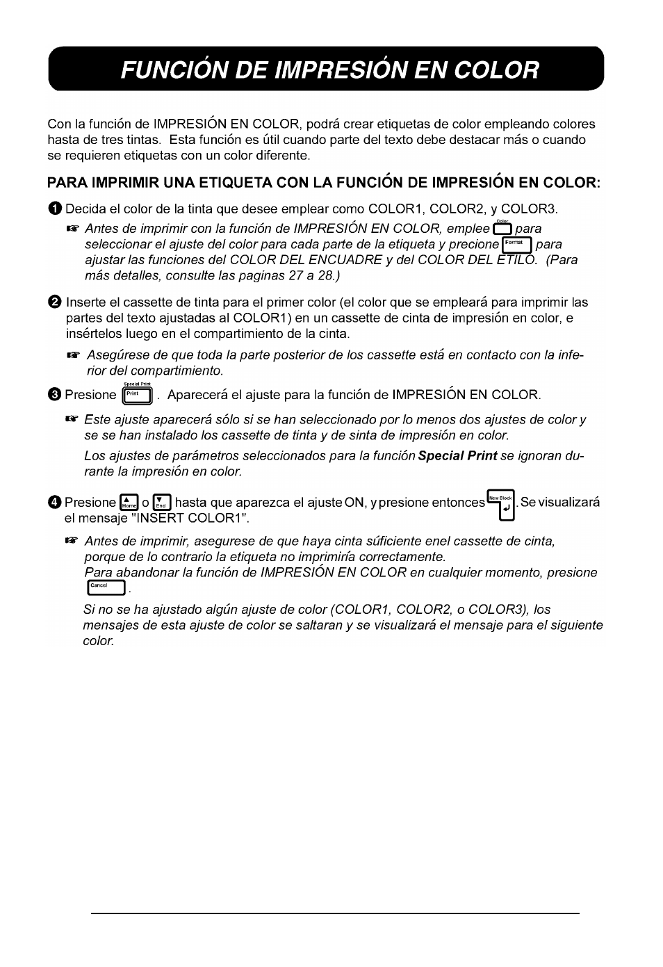 Funcion de impresion en color | Brother P-touch 550 User Manual | Page 199 / 210