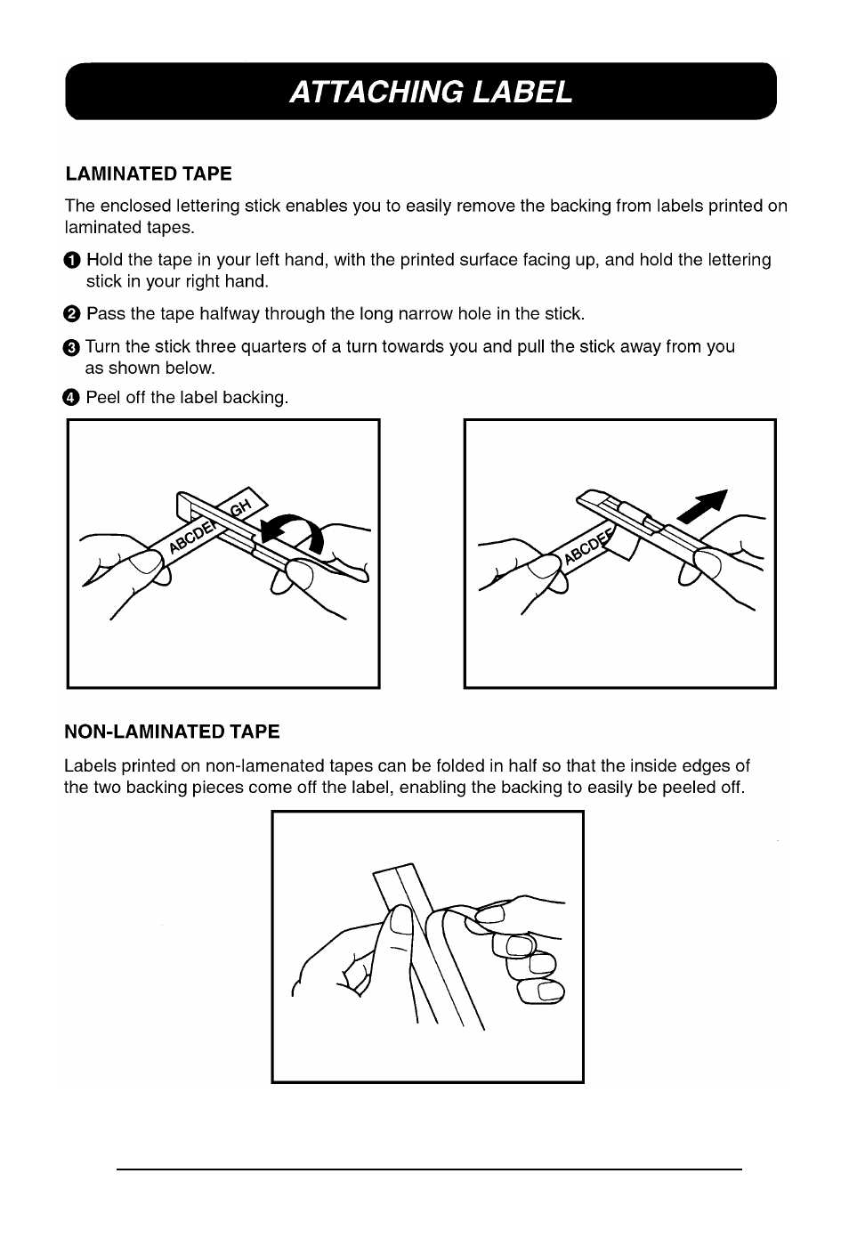 Attaching label | Brother P-touch 550 User Manual | Page 20 / 210