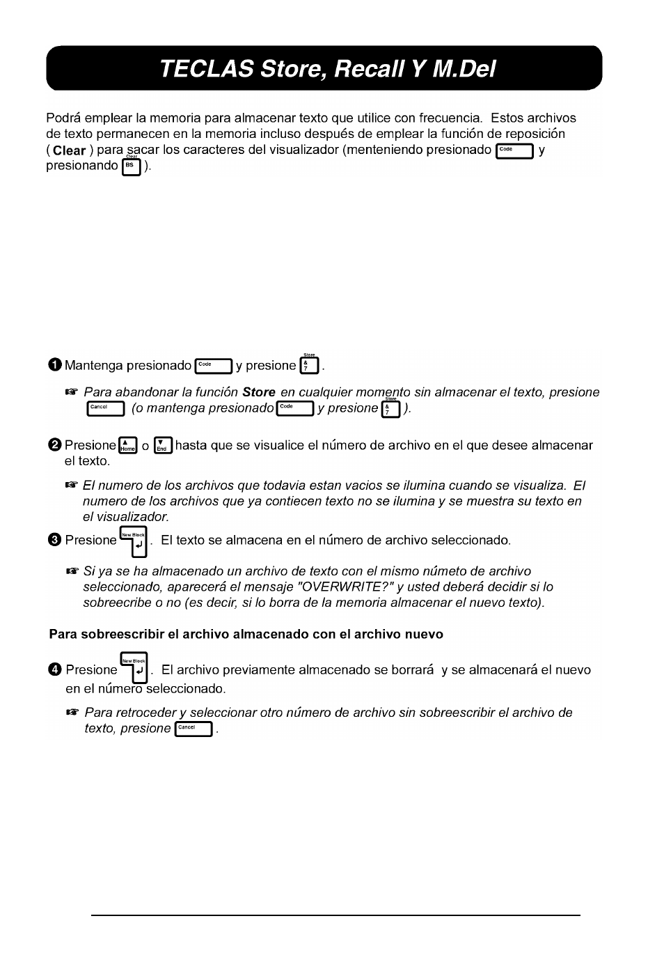 Tecla store, recall y m. del | Brother P-touch 550 User Manual | Page 207 / 210