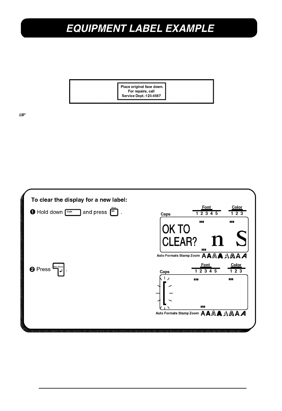 Equipment label example | Brother P-touch 550 User Manual | Page 34 / 210