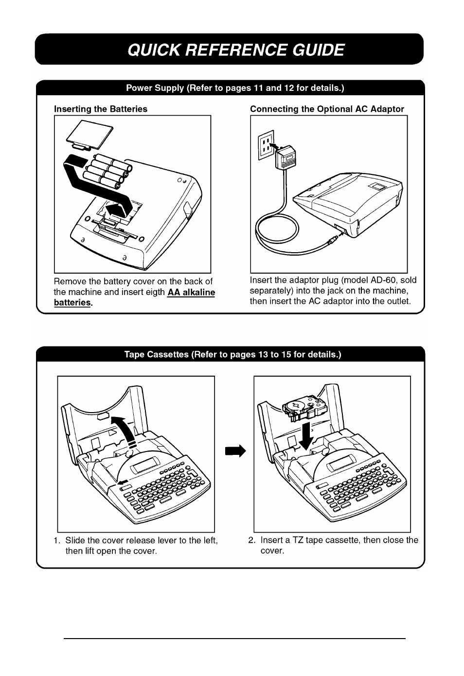 Quick reference guide | Brother P-touch 550 User Manual | Page 6 / 210