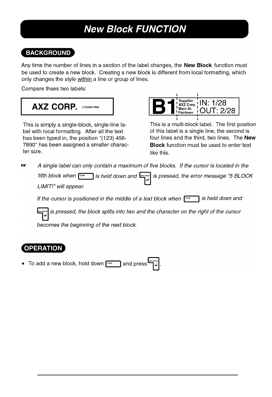 New block function | Brother P-touch 550 User Manual | Page 70 / 210