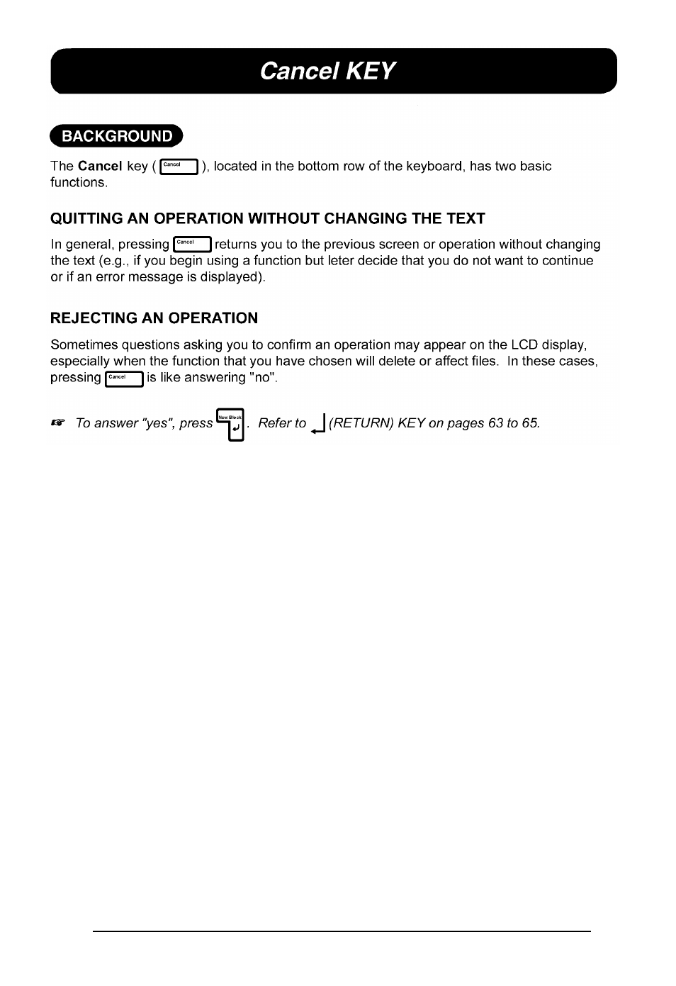 Cancel key | Brother P-touch 550 User Manual | Page 72 / 210