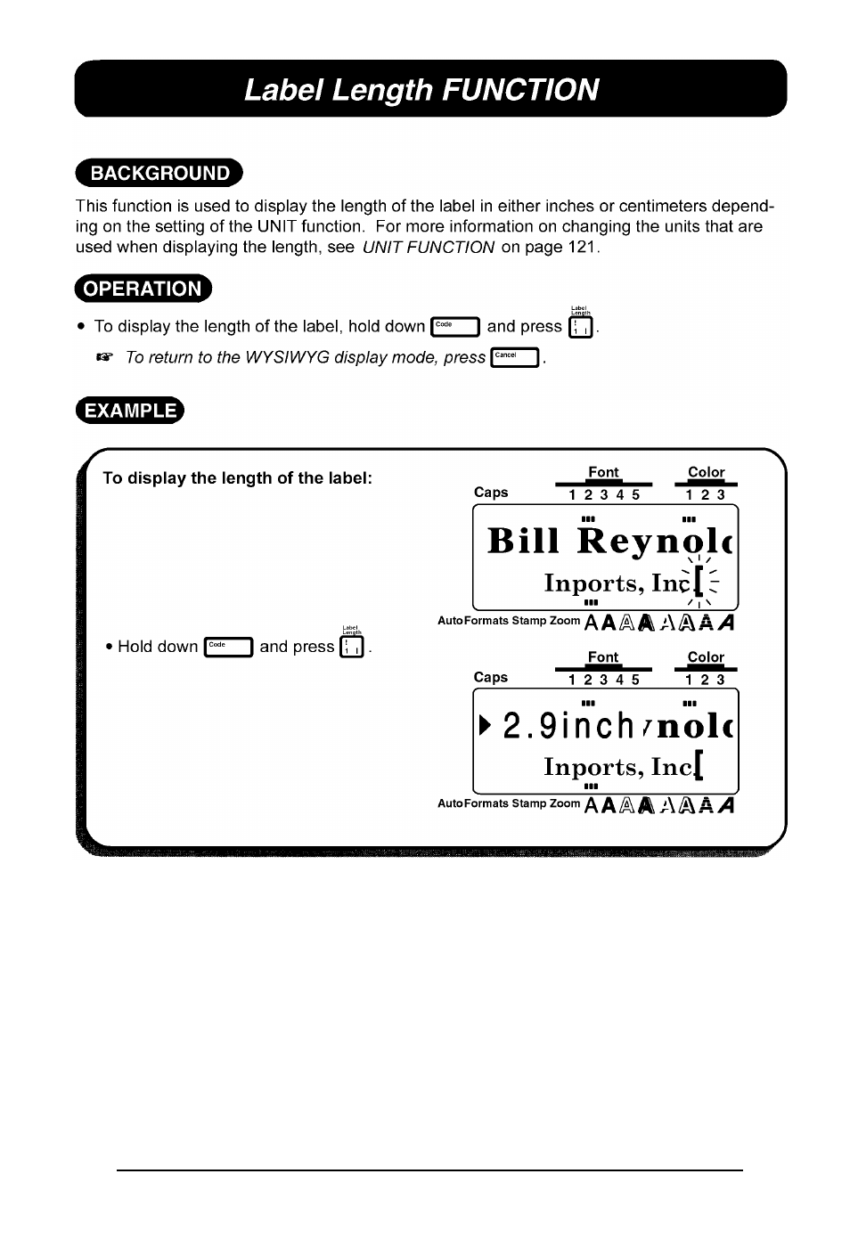 Label length function | Brother P-touch 550 User Manual | Page 91 / 210