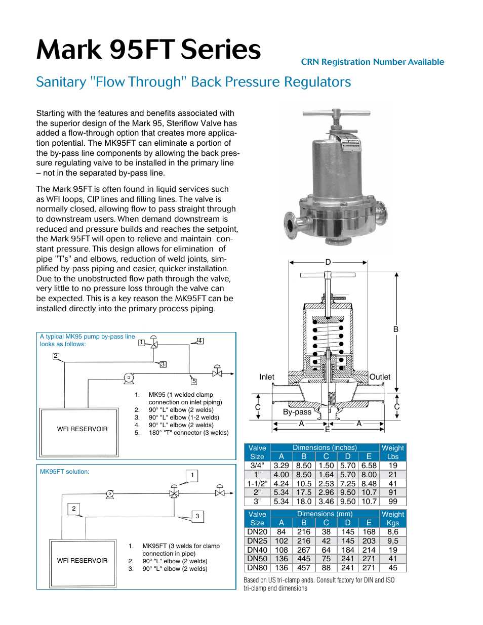 Mark 95ft series, Sanitary "flow through" back pressure regulators | Steriflow Mark 95 Series User Manual | Page 5 / 6