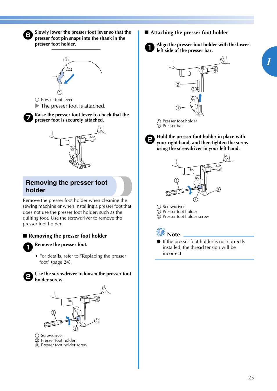 Removing the presser foot holder | Brother CS 100T User Manual | Page 27 / 67