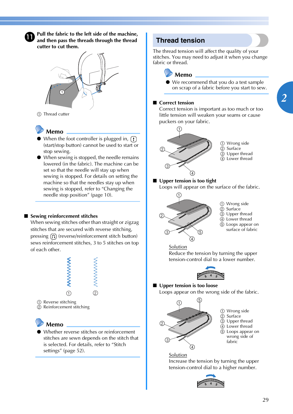 Thread tension | Brother CS 100T User Manual | Page 31 / 67