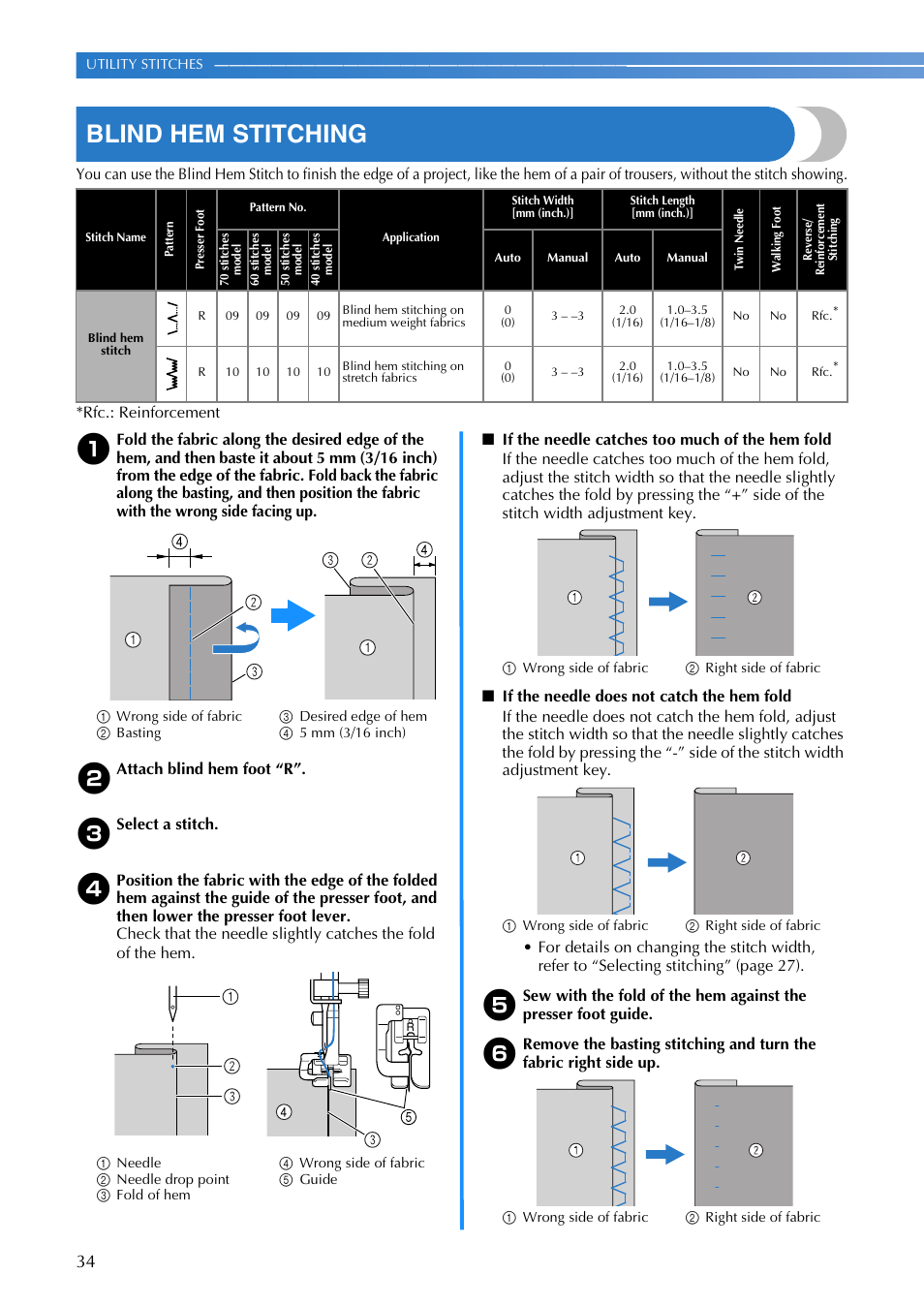 Blind hem stitching | Brother CS 100T User Manual | Page 36 / 67