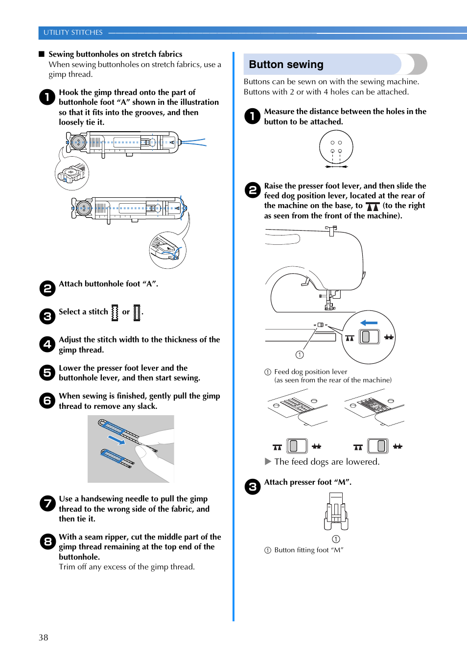 Button sewing | Brother CS 100T User Manual | Page 40 / 67