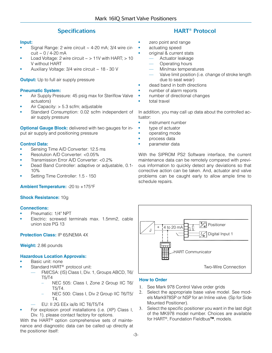 Specifications, Hart, Protocol | Steriflow Mark 16IQ Series User Manual | Page 3 / 4