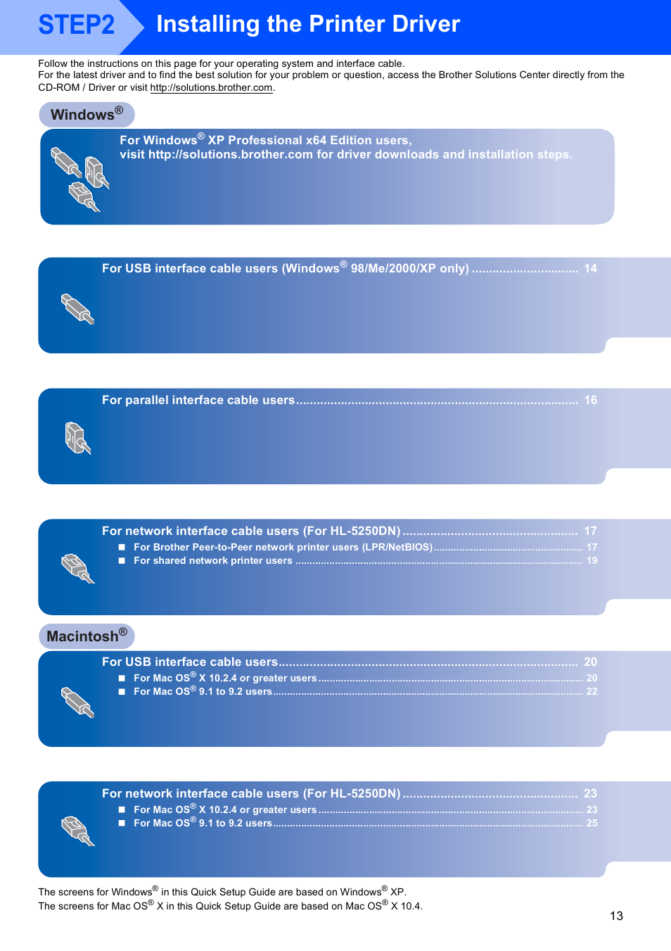 Installing the printer driver, Step2, Windows | Macintosh | Brother HL-5240L User Manual | Page 15 / 34
