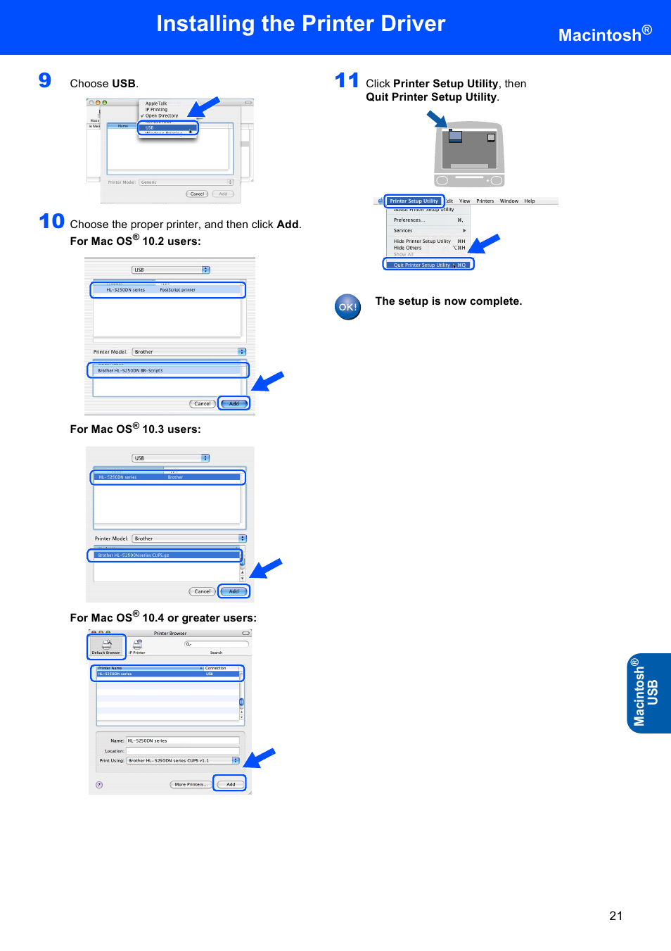 Installing the printer driver, Macintosh, Macin to sh | Us b | Brother HL-5240L User Manual | Page 23 / 34