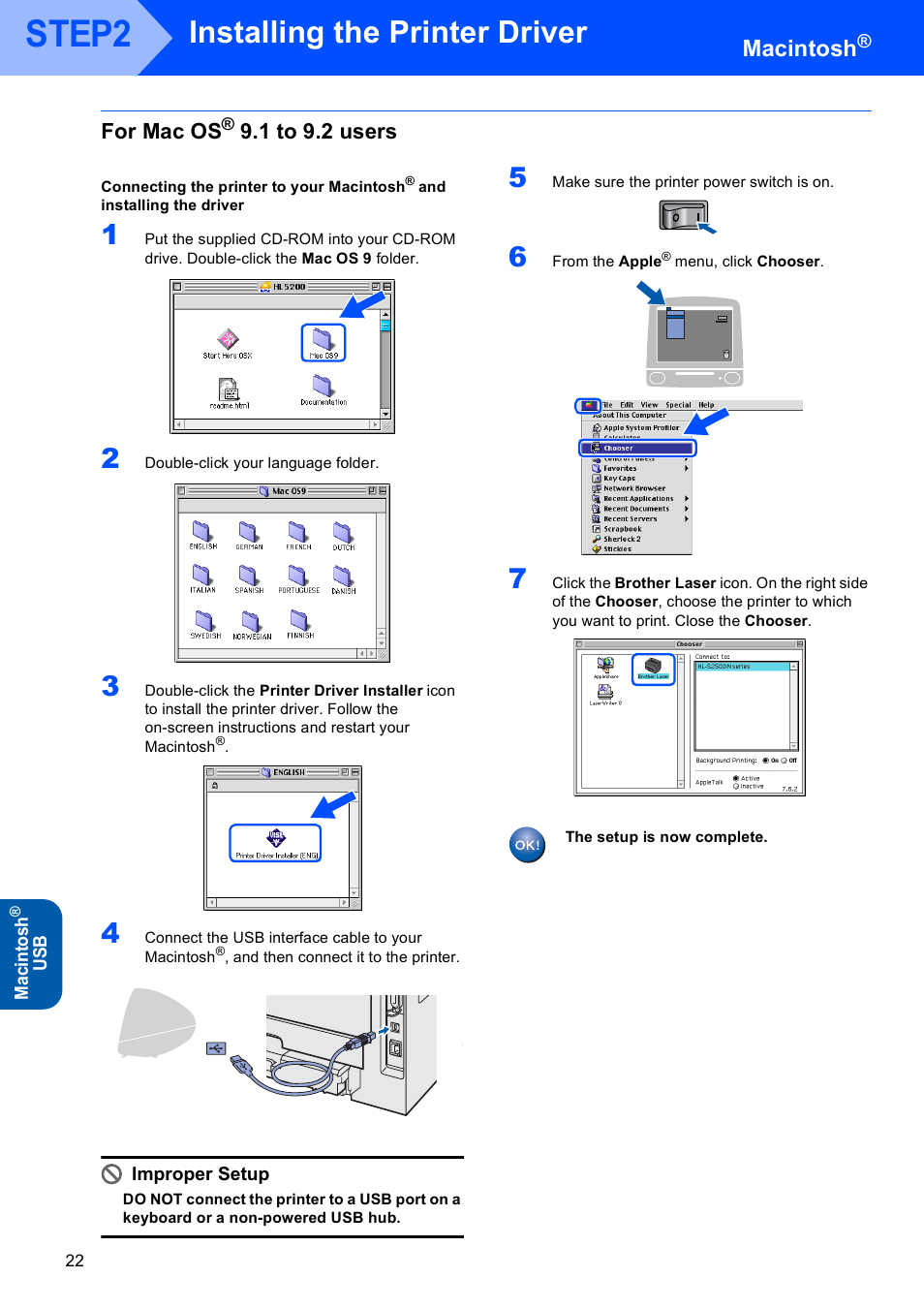 For mac os® 9.1 to 9.2 users, For mac os, Step2 | Installing the printer driver, Macintosh, 1 to 9.2 users | Brother HL-5240L User Manual | Page 24 / 34