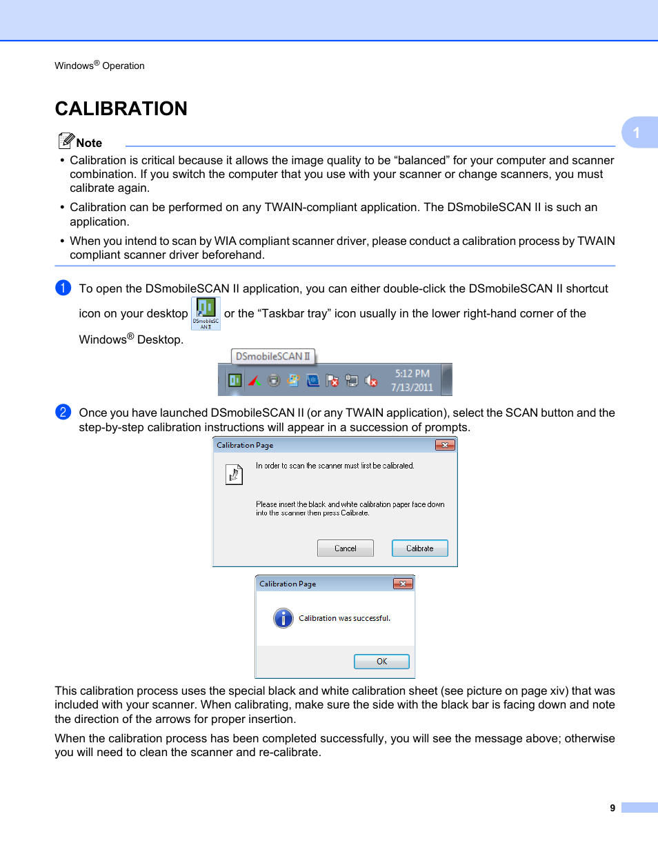 Calibration | Brother DsMobile 600 User Manual | Page 27 / 57